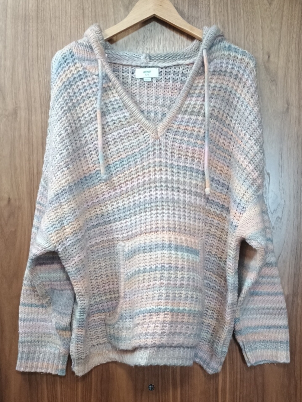 Soft Knit Stripe V-Neck Hooded Sweater in Pastel